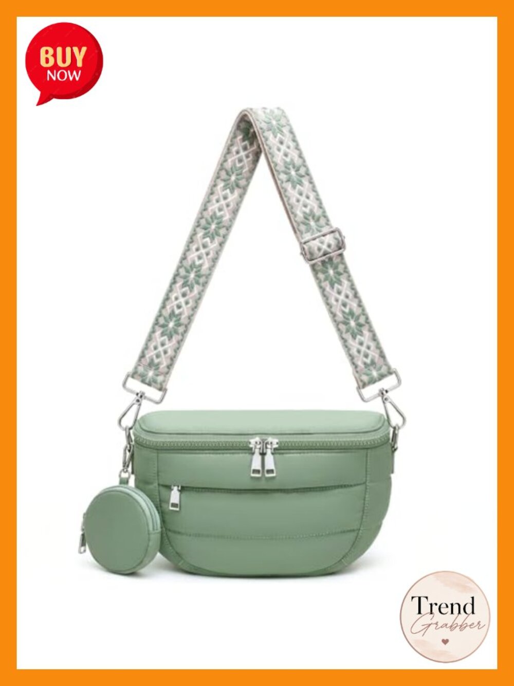 Lightweight Nylon Puffer Crossbody Bag with RFID Blocking Pocket & Removable